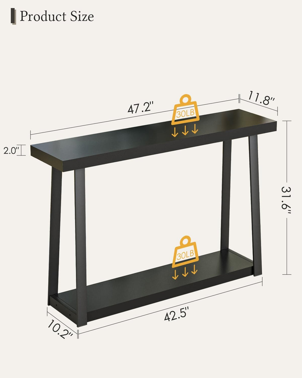 Masupu Console Table with Storage, Sofa Table with Shelf, Narrow Entryway Tab...