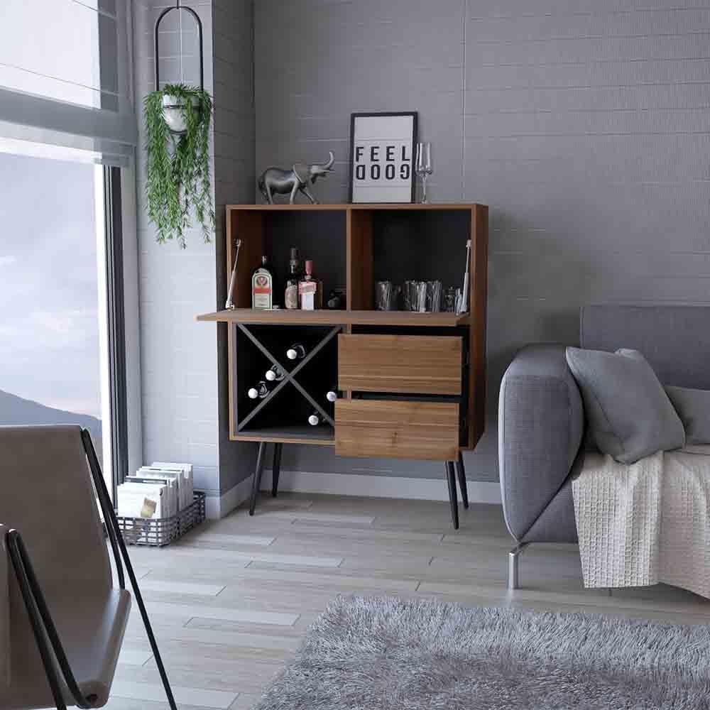 Octupos Kitchen Island with Bottle Racks and Drawers | Includes four bottle r...