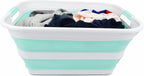 SAMMART 42L Collapsible Plastic Laundry Basket - Foldable Pop Up Storage Container/Organizer - Portable Washing Tub - Space Saving Hamper/Basket (White/Light Green, 1)