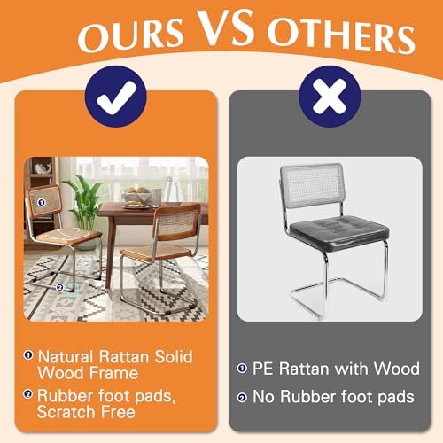 Dining Chairs Set of 2,Natural Rattan Seat Kitchen Accent Side Chair-Brown