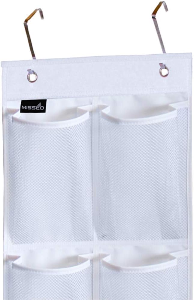 MISSLO Heavy Duty Over The Door Storage with 12 Mesh Pockets (White)