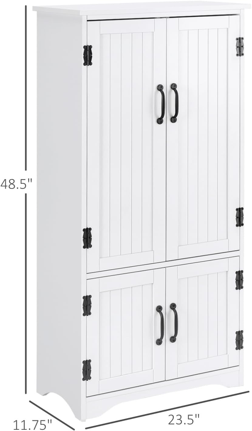 Farmhouse Kitchen Pantry Cabinet, 48.5" Tall Storage Organizer, White Cu...
