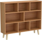 IOTXY Wooden Open Shelf Bookcase - 3-Tier Floor Standing Display Cabinet Rack with Legs, 8 Cubes Bookshelf, Pear Yellow