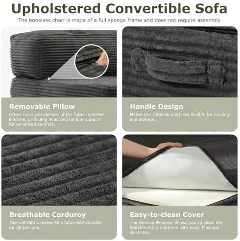 5-in-1 Convertible Sofa Bed, Loveseat, Tri-fold Futon Sofa Bed with Removable...