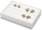 White PU Leather 3-Slots Jewelry Ring Display Tray Showcase Small Jewelry Display Organizer Tray for Rings(M)