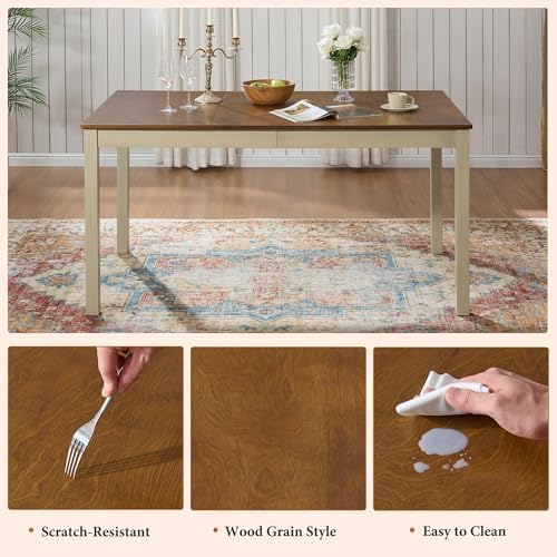 AMERLIFE 7-Piece Farmhouse Solid Wood Dining Table Set for 6, Rustic Cream | ...