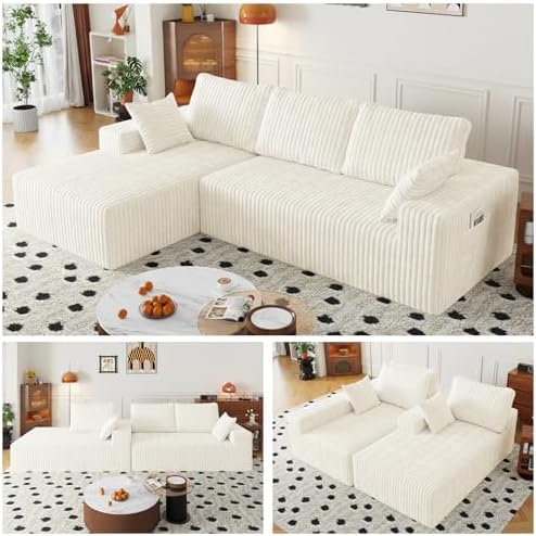 108" Modular Sectional Cloud Cream Couch for Living Room Deep Seat L Sha...