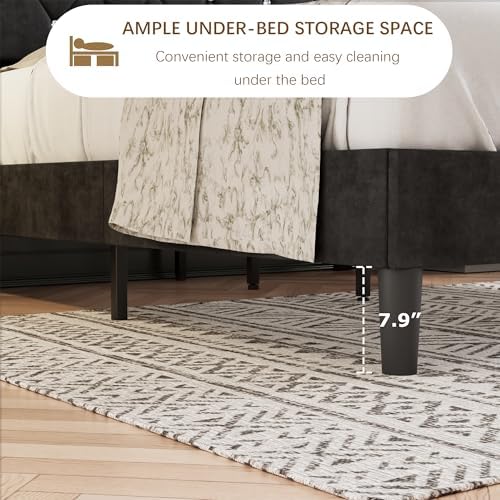 VECELO Queen Size Bed Frame, Upholstered Platform with Adjustable Diamond Tuf...