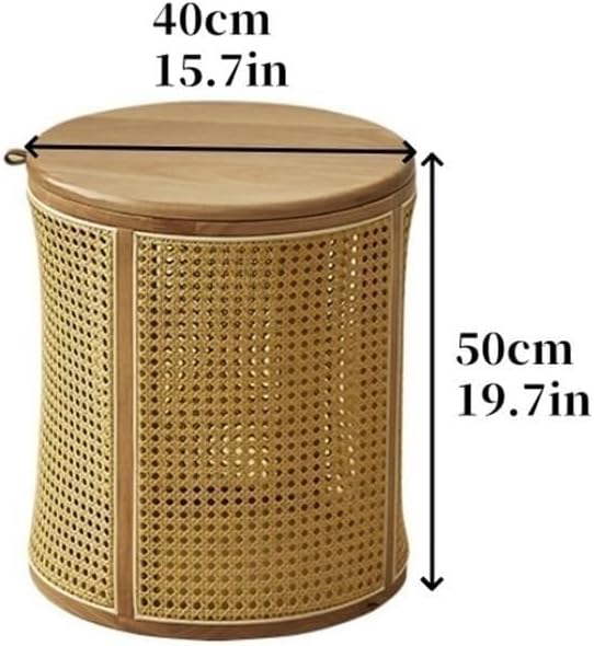 Simple Wood Side Table Handmade Round Storage Small Imitation Woven Rattan So...
