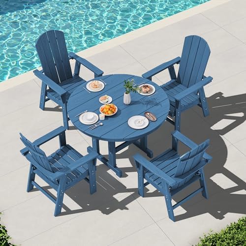 SERWALL 5-Piece Patio Dining Set, 45" Table & 4 Adirondack Chairs, Navy