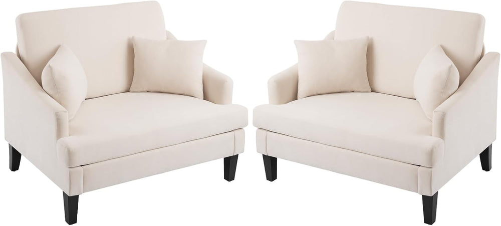 Bezseller 41'' Upholstered Oversized Accent Chairs Set of 2, Beige