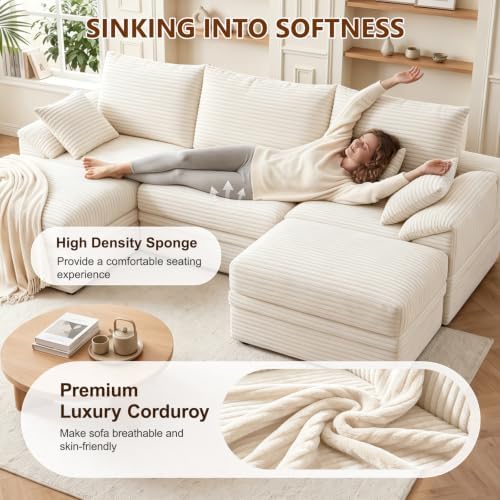107" Modular Sectional Sofa Couch with Storage,U-Shape 3 Seat Comfy Mode...