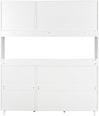 ZeHuoGe 63" W Large Kitchen Hutch Cabinet, Freestanding Pantry Cabinets Storage Kitchen Cupboard with 4 Doors, 4 Drawers & Microwave Shelf (White)