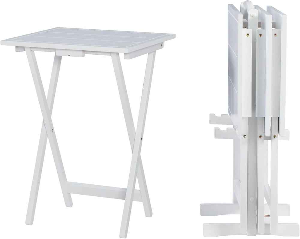 Linon Lisbon Five Piece Farmhouse Plank-Style Top Tray Table Set in White Wood