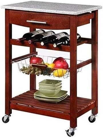 HomeStock Kitchen Island Cart with Granite Top - Rolling Kitchen Island Modern Kitchen Storage, Elegant Wooden Cart