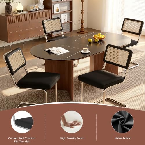 Rattan Dining Chairs, Velvet Fabric Dining Chairs Set of 4