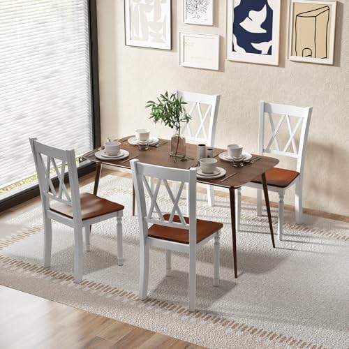 GIANTEX Dining Room Chairs Set of 2 White, Wooden Farmhouse Kitchen Chairs