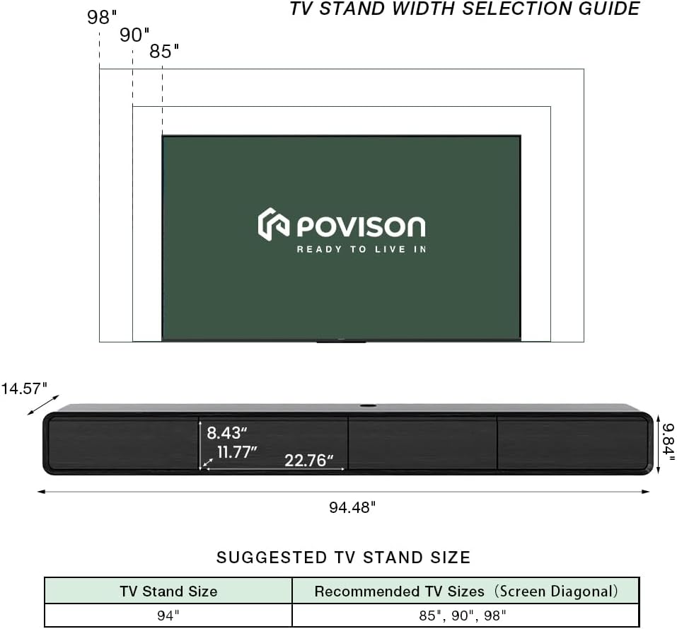 POVISON Fully-Assembled Minimalist Floating TV Stand with LED Lights, Modern ...