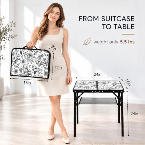 Outdoor Side Table, Portable 3 Adjustable Height, Small Folding Table