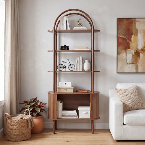 Janmer Home Unique Arched Bookshelf, 71" Tall Mid Century Modern Bookcase