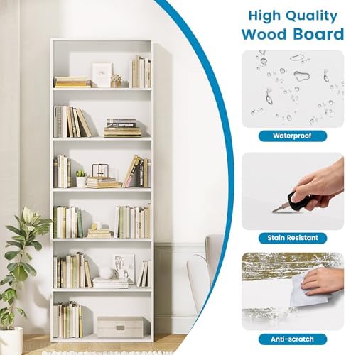 GRUSIGN 71" Tall 6-Tier Bookshelf, Large Open Display Bookcase with Ampl...