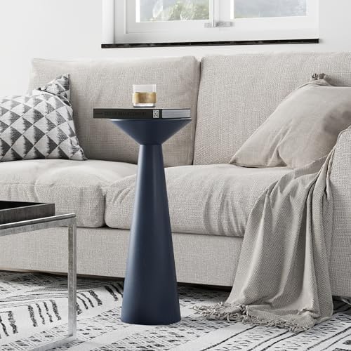 COZAYH Farmhouse Tall Pedestal End Table, Solid Wood, Dark Blue