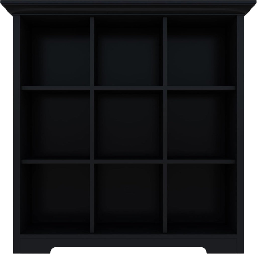 Cube Storage Bookcase with Base - Wooden 3 Tiers Floor Standing Open Shelf Cabinet for Home and Office, 9-Cube Lattice Bookshelf, Black