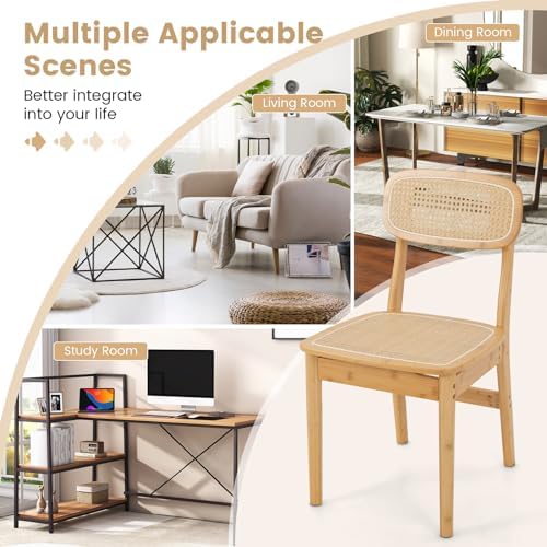 GOFLAME Rattan Dining Chairs Set of 2, Mid-Century Modern Kitchen Chairs with...
