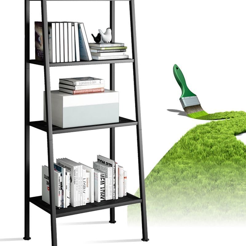 4 Tier Metal Ladder Bookshelf, Modern Open Storage Rack for Living Room, Bedroom, Balcony. Space Saving Steel Shelves with Adjustable Feet. Easy Assembly. Red