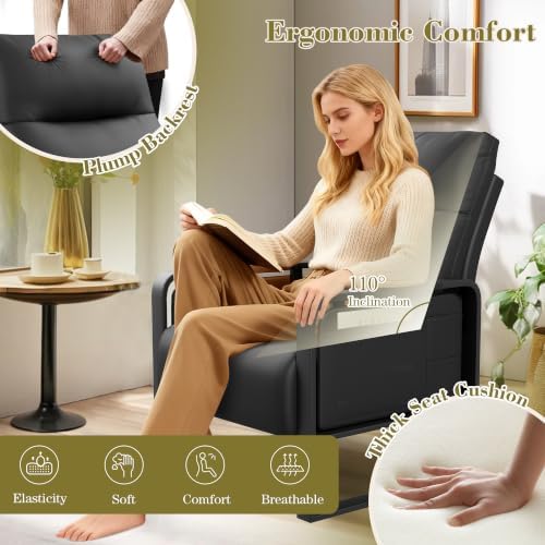 Black Accent Chair PU Leather Upholstered Armchair with Side Table