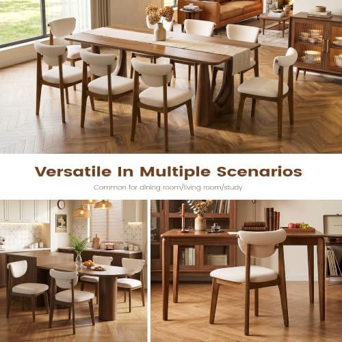 Dining Chairs Set of 6, Solid Rubberwood Kitchen Chairs with Lumbar Support H...