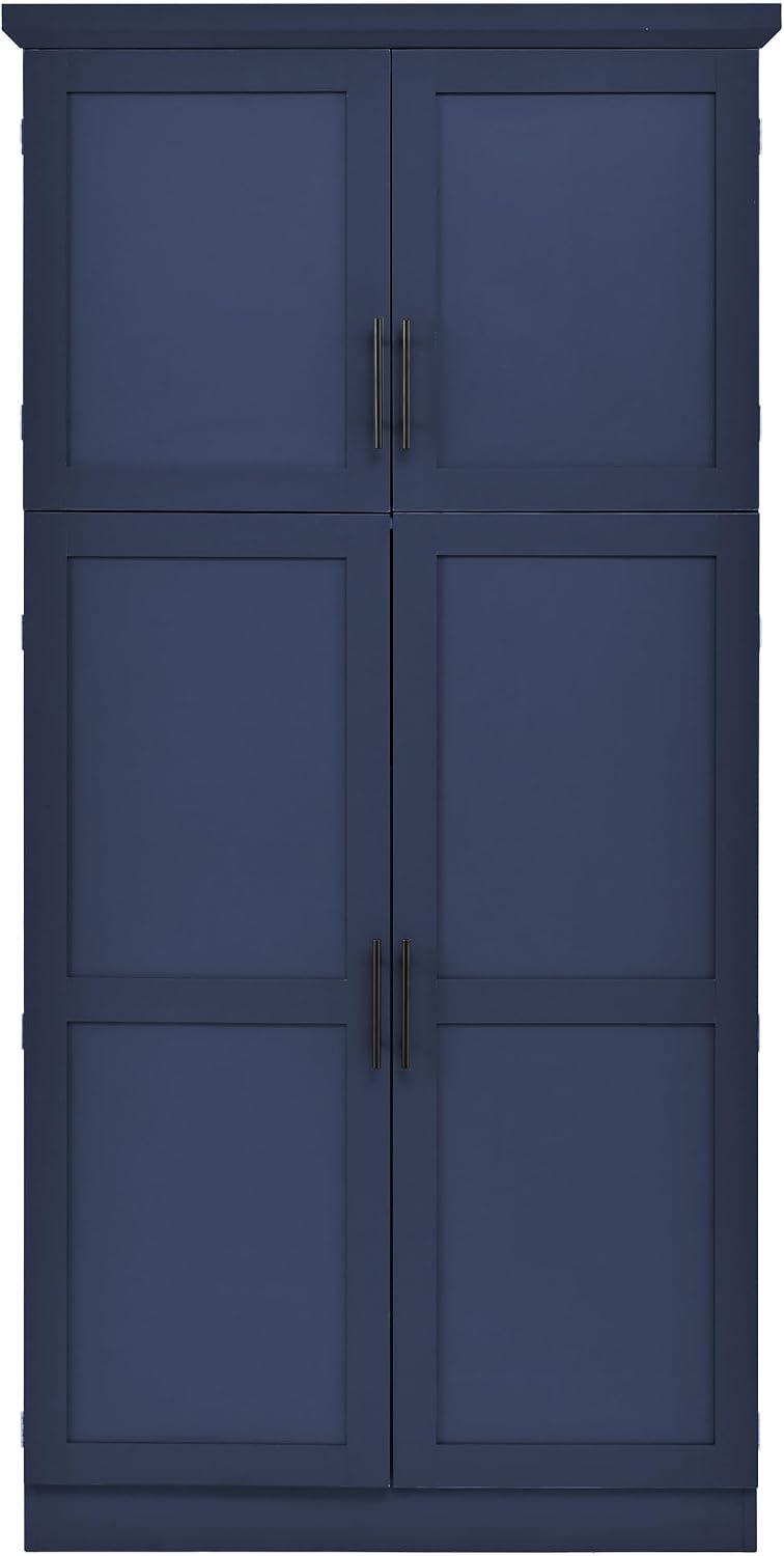 Tall 4 Doors Kitchen Pantry Cabinet with 8 Pull-Out Trays, Freestanding Pantr...