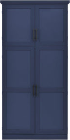 Tall 4 Doors Kitchen Pantry Cabinet with 8 Pull-Out Trays, Freestanding Pantry Storage Cabinet with 2 Door Shelves and Adjustable Shelf for Kitchen, Dining Room (Blue)