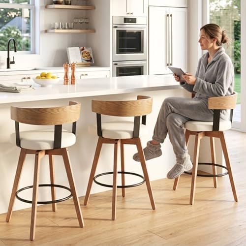 Ya-Home Mid-Century Bar Stools Set of 3, 26 Inch Swivel Counter Height Stools...