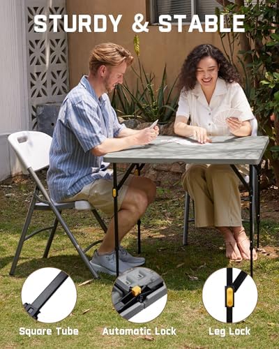 FanttikOutdoor Folding Card Table 34" Square, 2 Heights, Picnic Party Ga...
