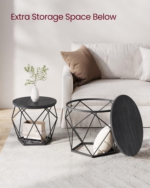 VASAGLE Small Coffee Table Set of 2, Round Coffee Table with Steel Frame, Sid...