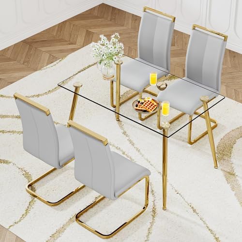 Ebullient Glass Dining Table Set for 4,5 Piece Dining Table and Chairs Set，Mo...