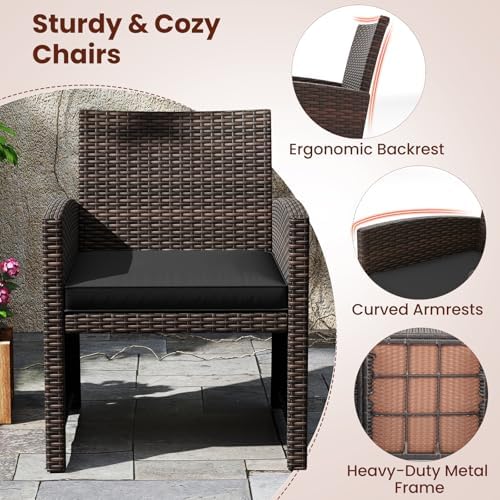 Tangkula 3 Piece Patio Wicker Dining Set, 2 Rattan Chairs with Rectangle Temp...