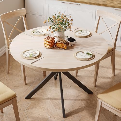 ChooChoo 47.2 Inch Round Dining Table for 4 | Farmhouse Wood Kitchen Table, C...