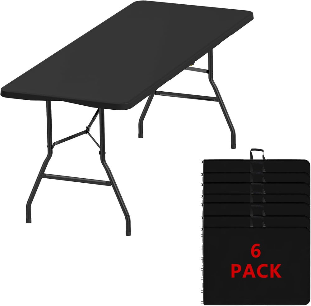 6FT Folding Tables – Heavy Duty Portable Foldable Picnic Table with Built-in ...
