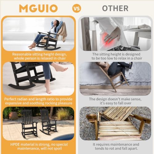 Oversized All-Weather Outdoor Rocking Chairs Set of 2, Patio Rocker | Ergonom...