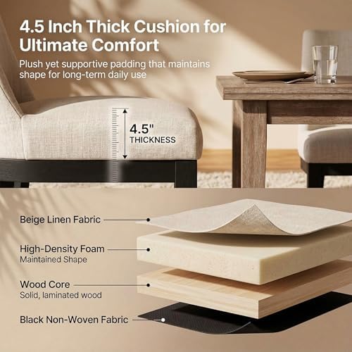 HNY Beige Linen Dining Chairs Set of 6, Soft Upholstered Dining Room Chairs |...