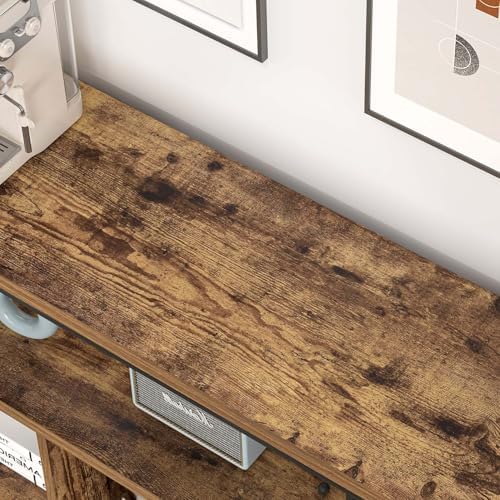 EXCEFUR 47 Inch Rustic Brown Horizontal Bookshelf, Modern Industrial Wood &am...