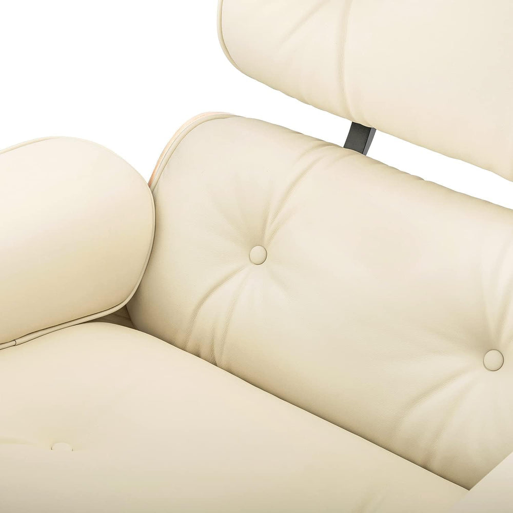 Top Cream White Grain Leather, Mid Century Chaise Lounge Chair and Ottoman, M...