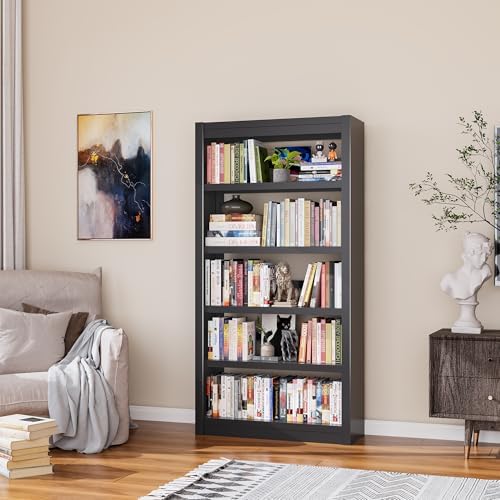 Book Shelf, 5-Tier Sturdy Bookcase, Adjustable Bookshelf, Large Capacity per ...