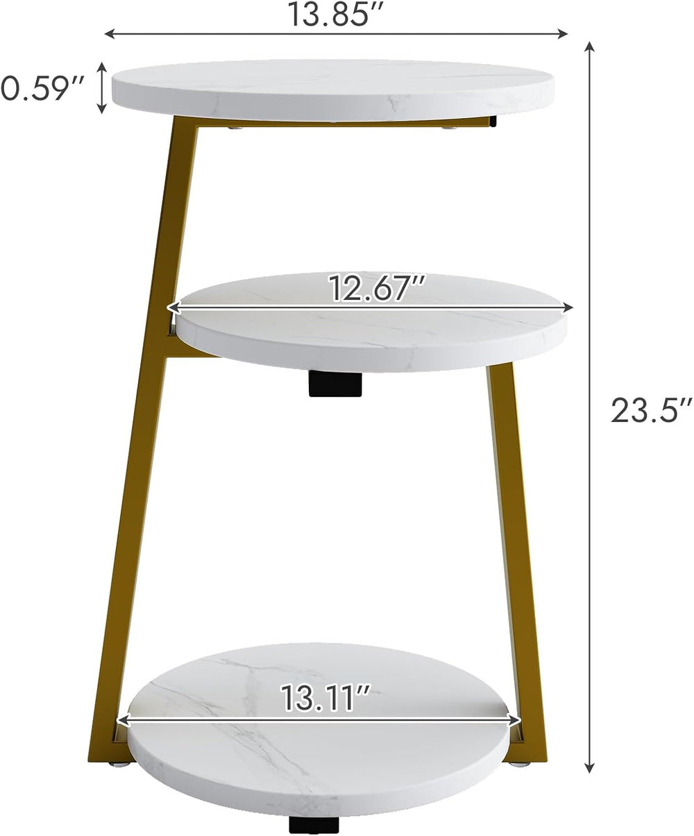 3-Tier Round End Table, Faux Marble Top Side Table with Sturdy Metal Legs, Mo...