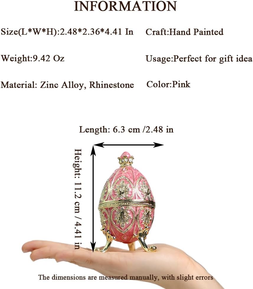 QIFU Hand Painted Pink Easter Egg Style Enamel Trinket Box, Unique Jewelry Box to Store Your Jewelry in Style