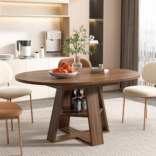 43.3"-59" Extendable Round Oval Dining Table for 4-8 with Storage S...