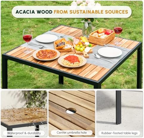 5 PCS Acacia Wood Patio Dining Set, Yellow & White