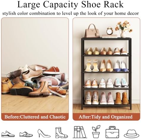 Yusong Shoe Rack Organizer, 5 Tier Industrial Shoe Storage Shelf for Closet E...